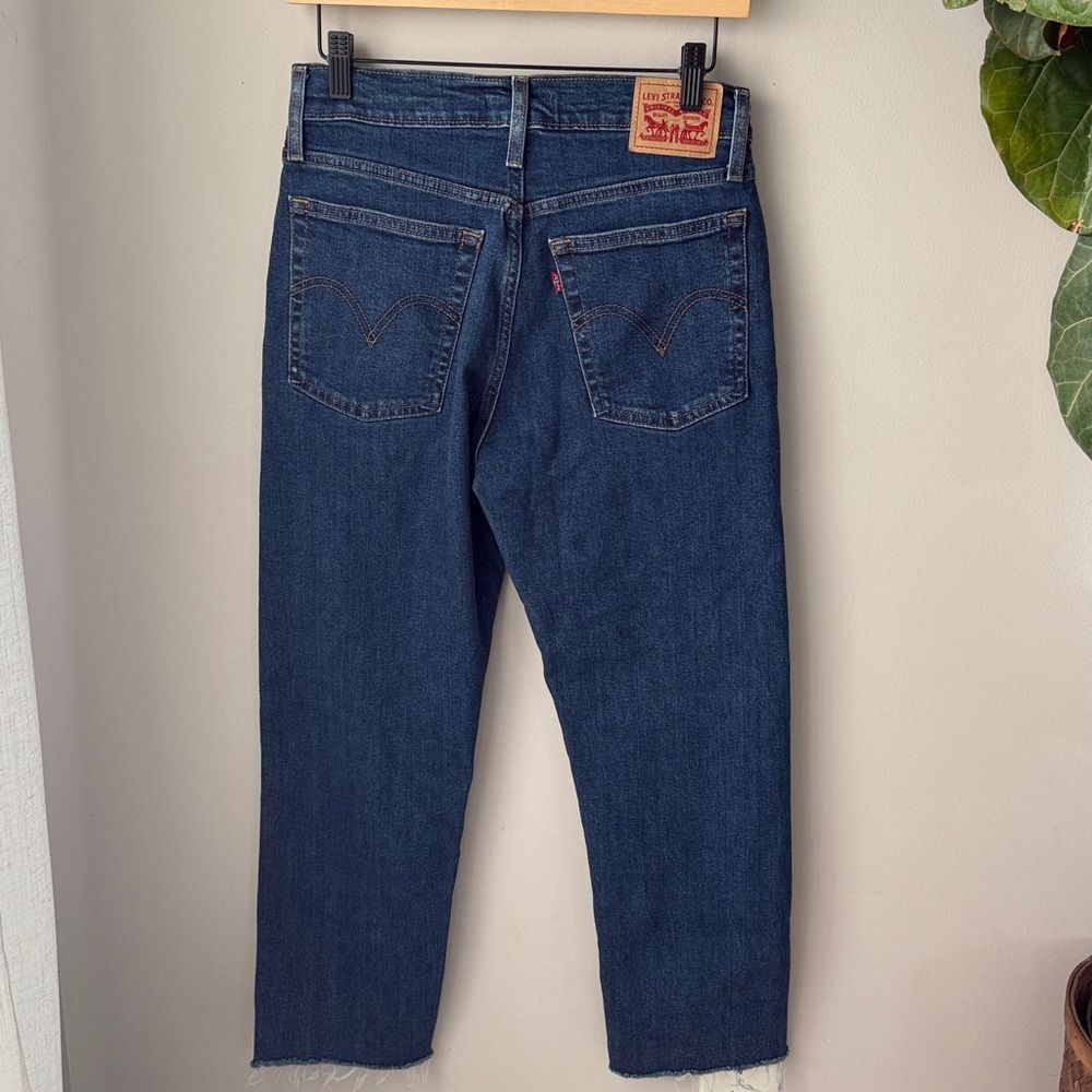 Levi’s Wedgie Straight Raw Hem Ankle Dark Wash Denim Jeans - Picture 3 of 7